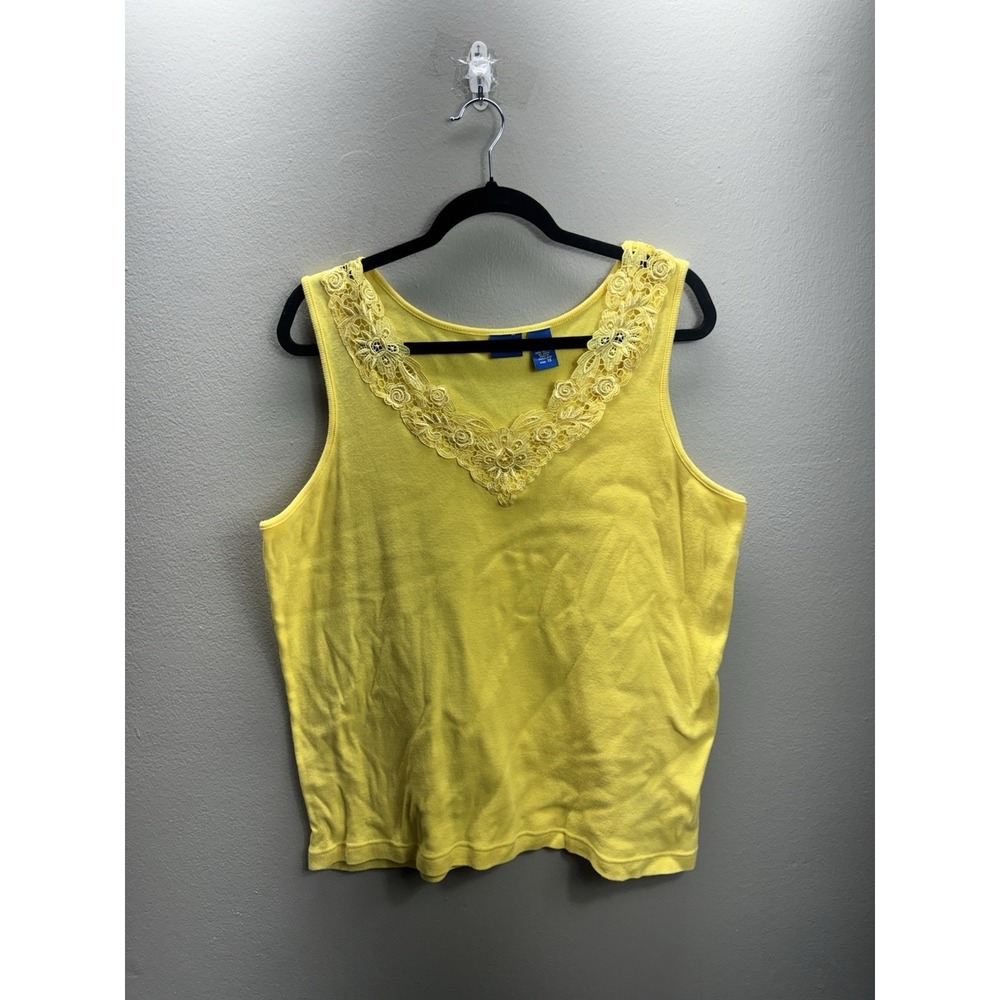 Falls Creek Yellow Lace Trim Tank Top Size 1X